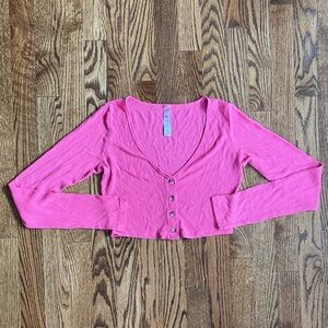 ALO Yoga bright pink Whisper Modal Blend Crop Cardigan, size S. Like new cond